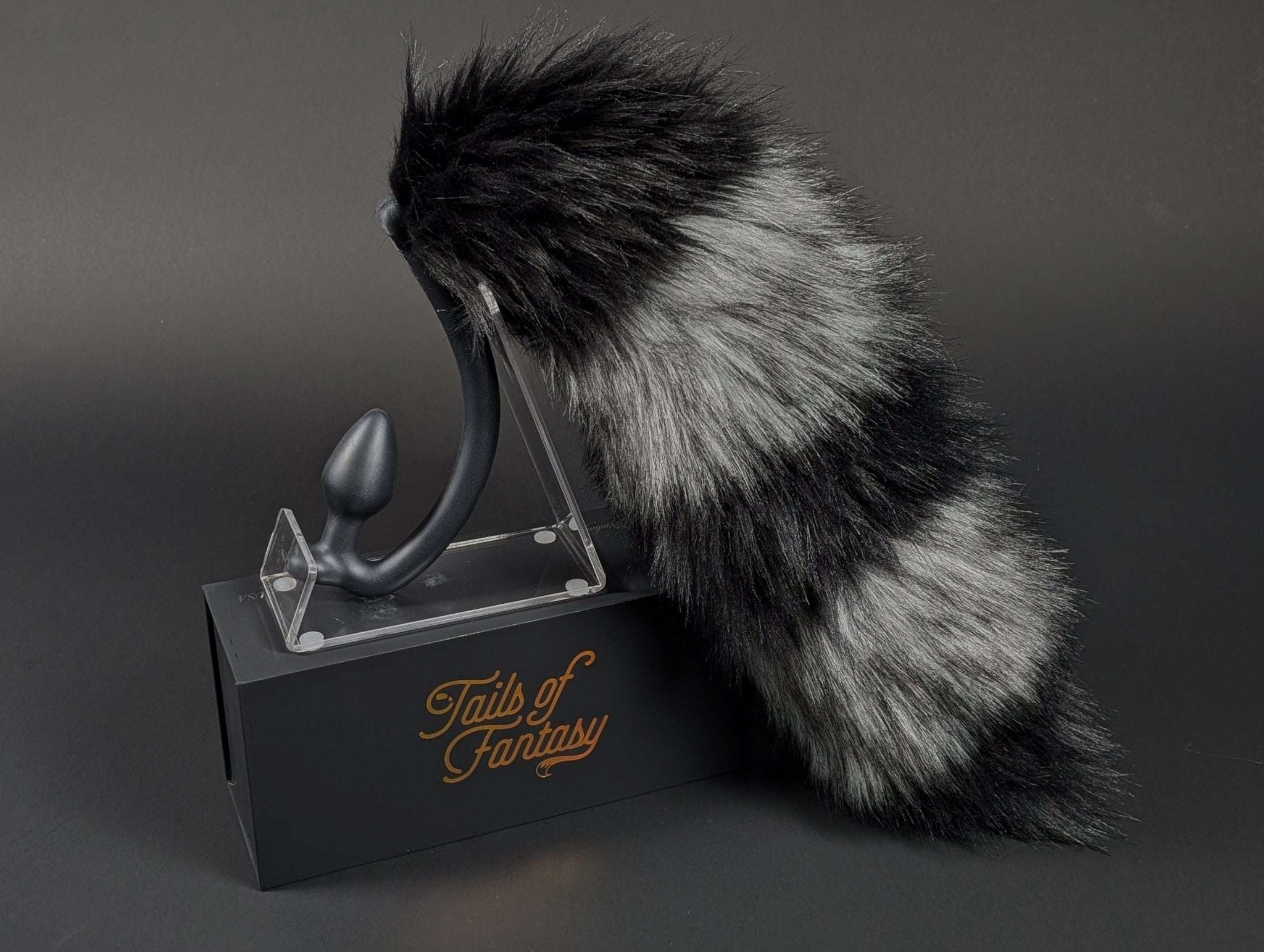 Black and Gray Racoon tail butt plug / tail hook plug.