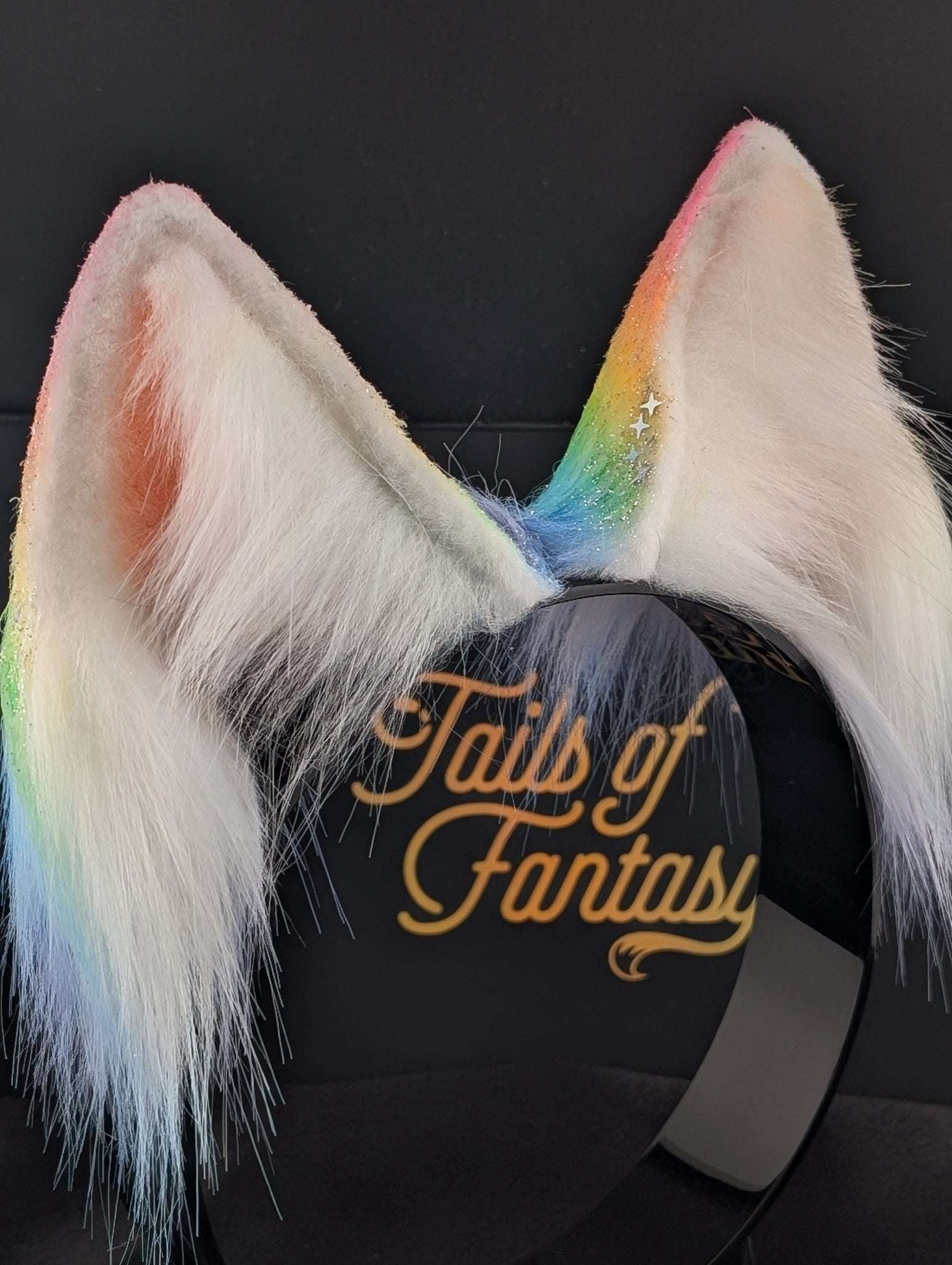 Rainbow Wolf Ears with Sparkles