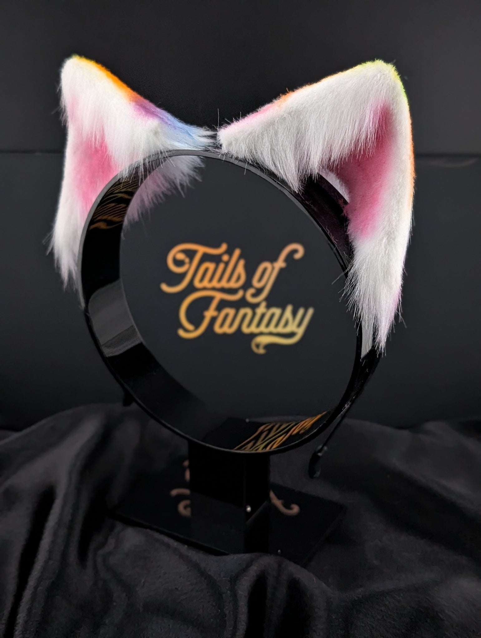 rainbow-cat-ears cat ears headband for cosplay, furry fandom and costume wear