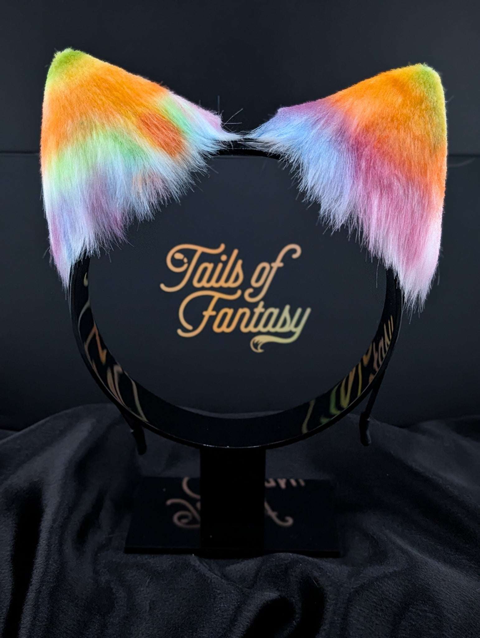 rainbow-cat-ears cat ears headband for cosplay, furry fandom and costume wear