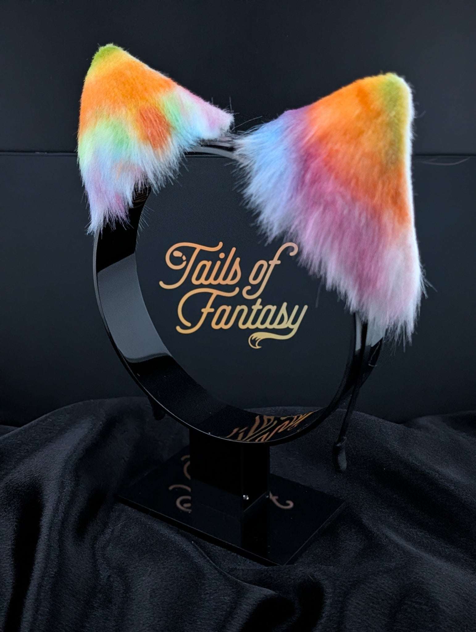 rainbow-cat-ears cat ears headband for cosplay, furry fandom and costume wear