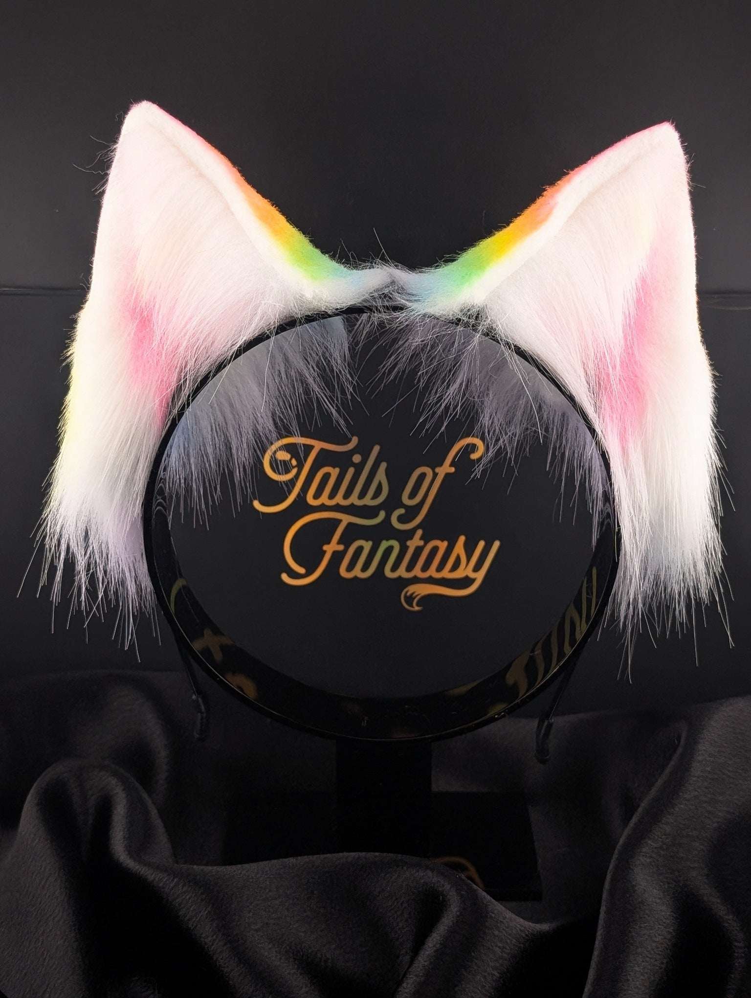 rainbow-wolf-ears wolf ears headband for cosplay, furry fandom and costume wear