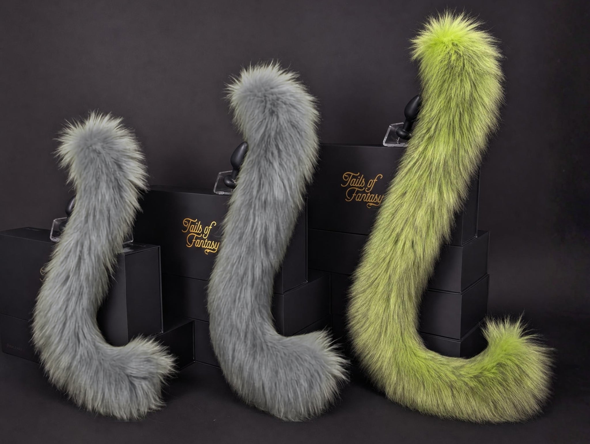 Tails of Fantasy Toxic Cat Tail body-safe silicone butt plug featuring a unique upright support design - (large plug) studio display of the Toxic Cat Tail.