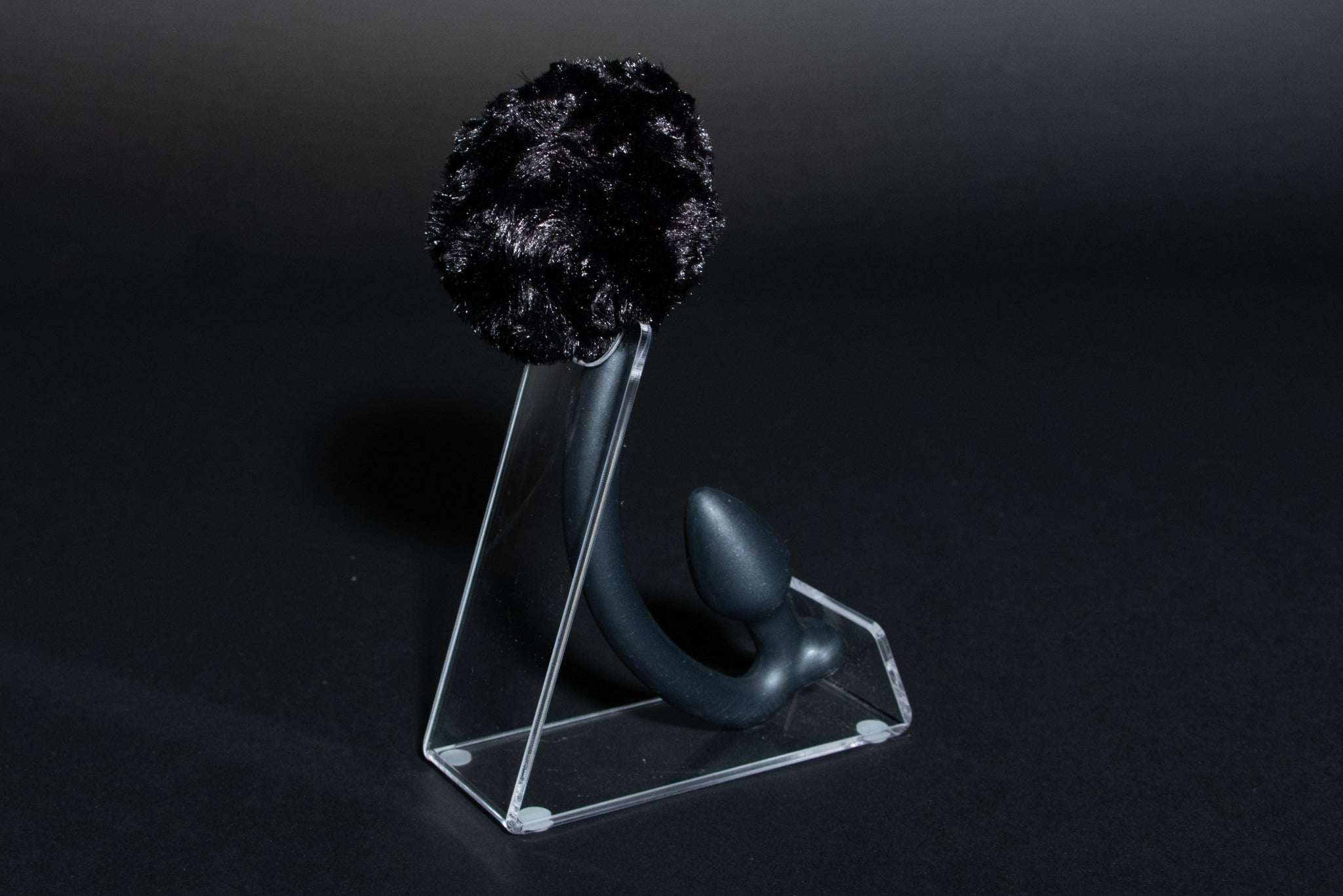 black-bunny-rabbit-tail bunny tail butt plug in black with realistic faux fur tail and raised tail design