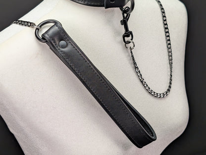 Tri-Fold Leather Handle Chain Leash