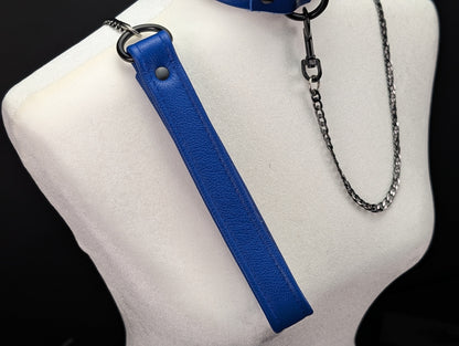 Tri-Fold Leather Handle Chain Leash