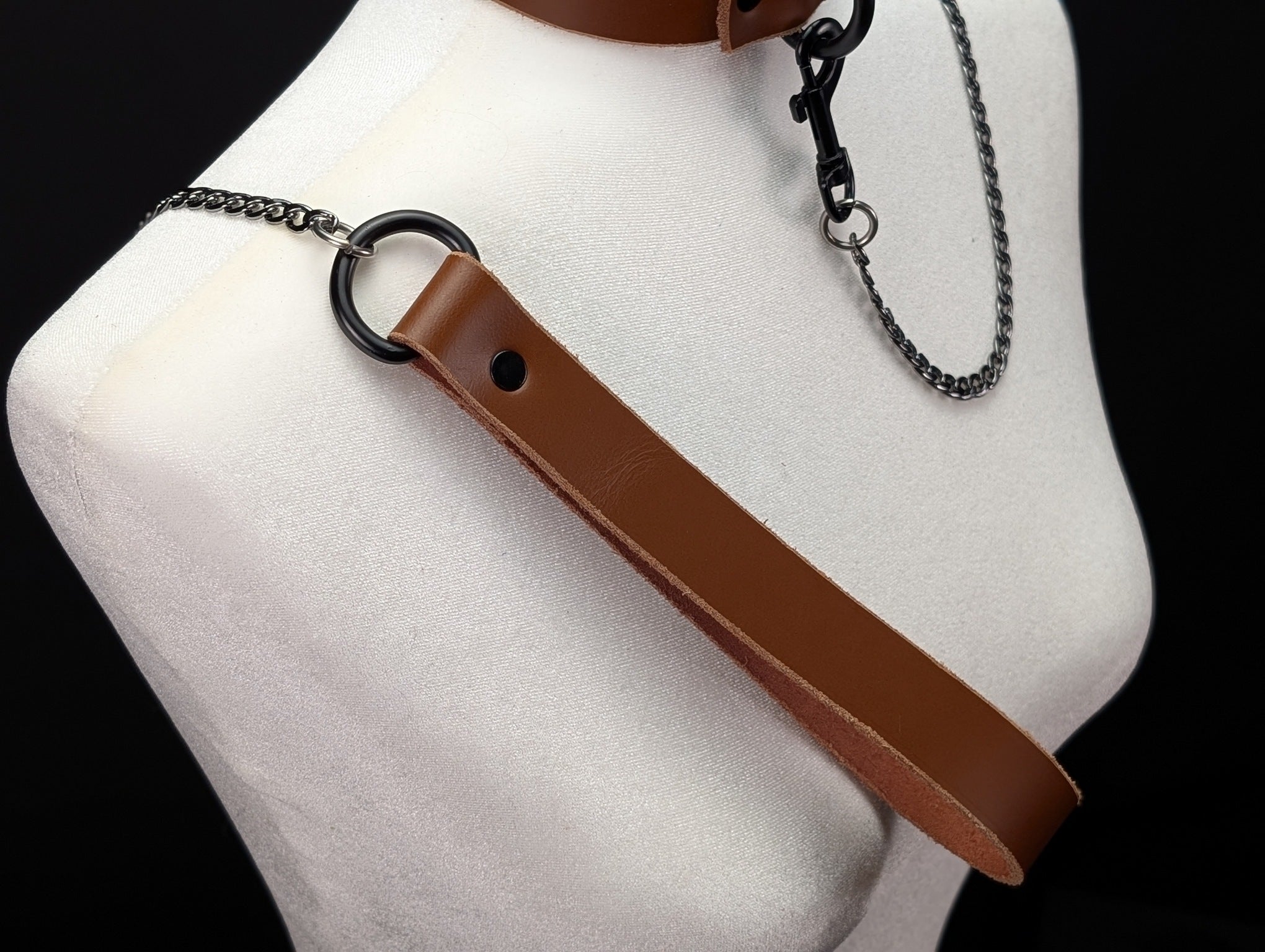 Latigo Leather Handle Chain Leash