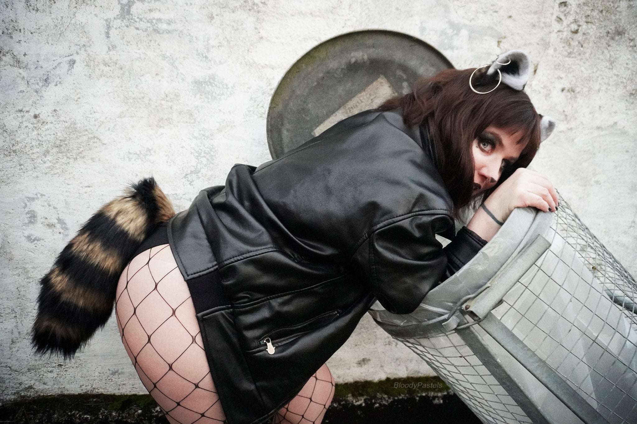 brown-racoon-tail with realistic faux fur tail and raised tail design