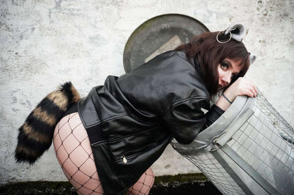 brown-racoon-tail with realistic faux fur tail and raised tail design