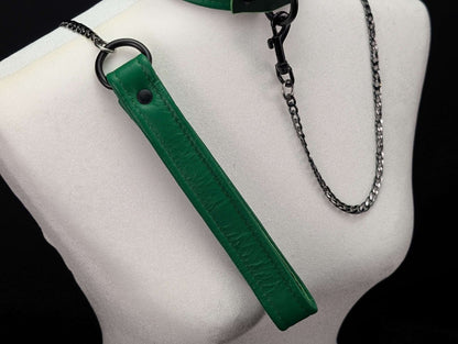 Tri-Fold Leather Handle Chain Leash