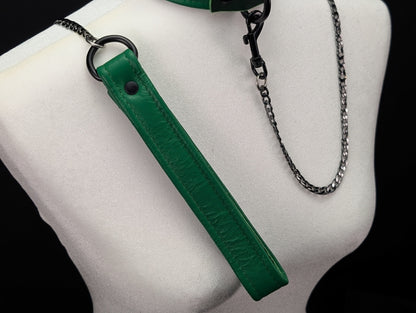 Tri-Fold Leather Handle Chain Leash