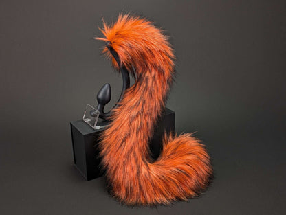 ember-cat-tail cat tail butt plug with realistic faux fur tail and raised tail design