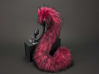dark-fuchsia-cat-tail cat tail butt plug with realistic faux fur tail and raised tail design