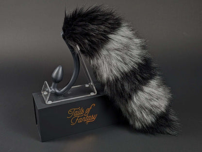 Black and Gray Racoon tail butt plug / tail hook plug.  