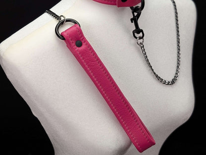Tri-Fold Leather Handle Chain Leash