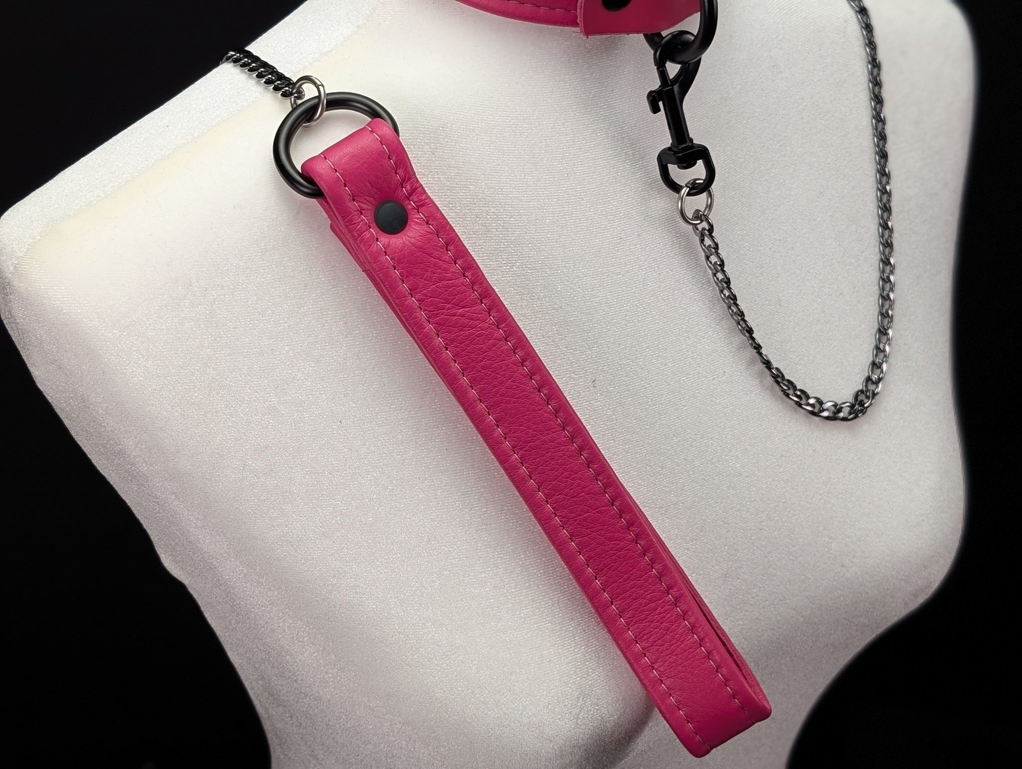 Tri-Fold Leather Handle Chain Leash