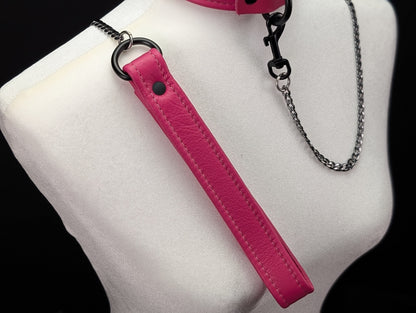 Tri-Fold Leather Handle Chain Leash
