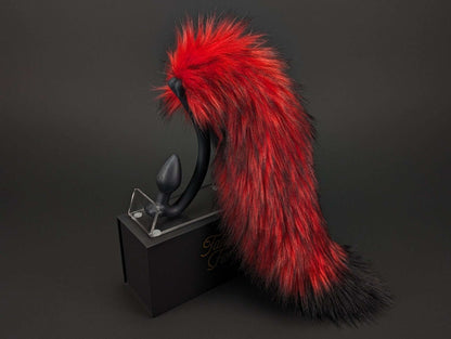 magma-fox-tail fox tail butt plug in magma with realistic faux fur tail and raised tail design