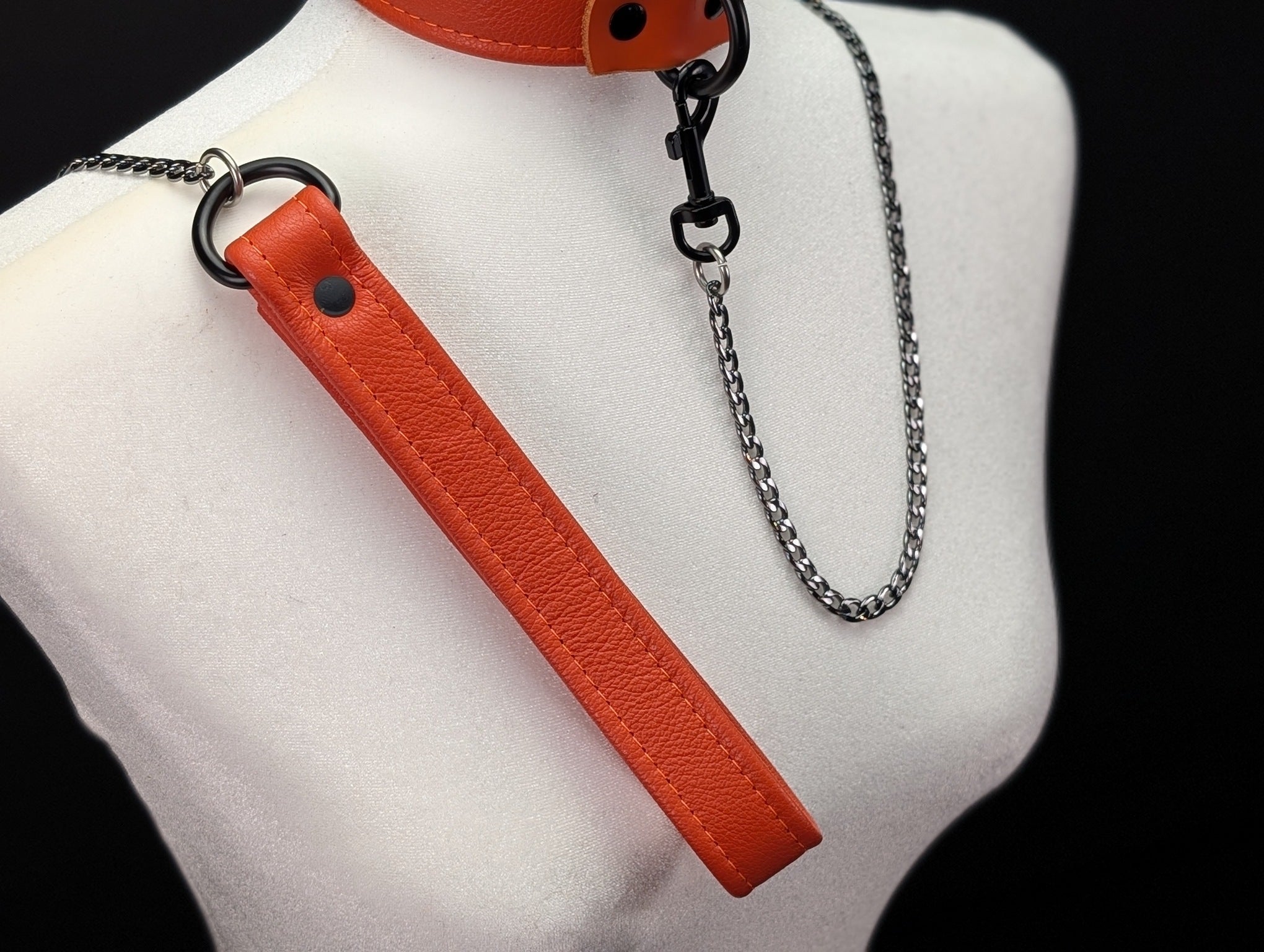 Tri-Fold Leather Handle Chain Leash