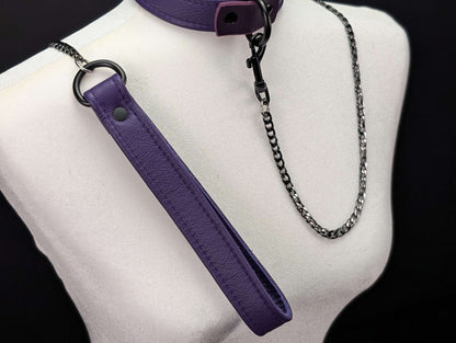 Tri-Fold Leather Handle Chain Leash