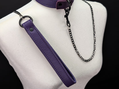 Tri-Fold Leather Handle Chain Leash