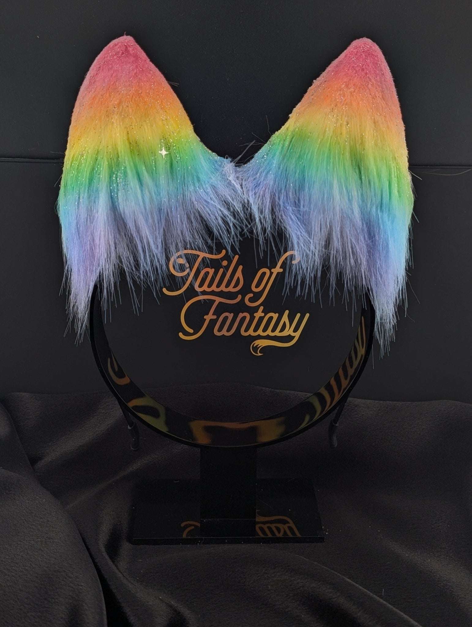 Rainbow Wolf Ears with Sparkles