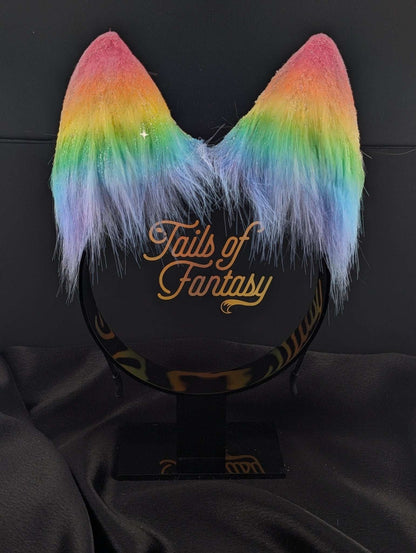 Rainbow Wolf Ears with Sparkles
