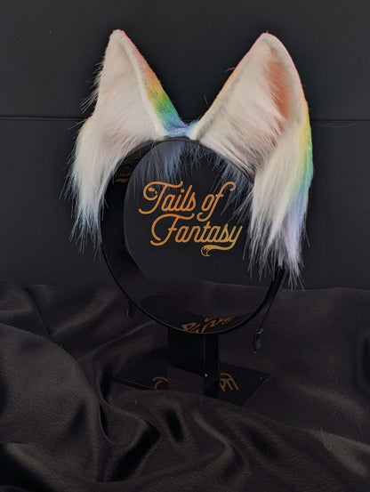 Rainbow Wolf Ears with Sparkles