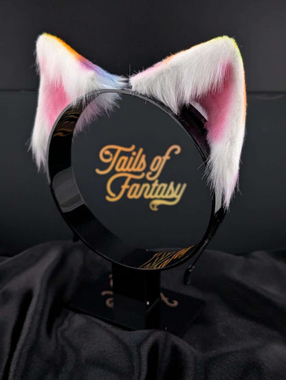 rainbow-cat-ears cat ears headband for cosplay, furry fandom and costume wear