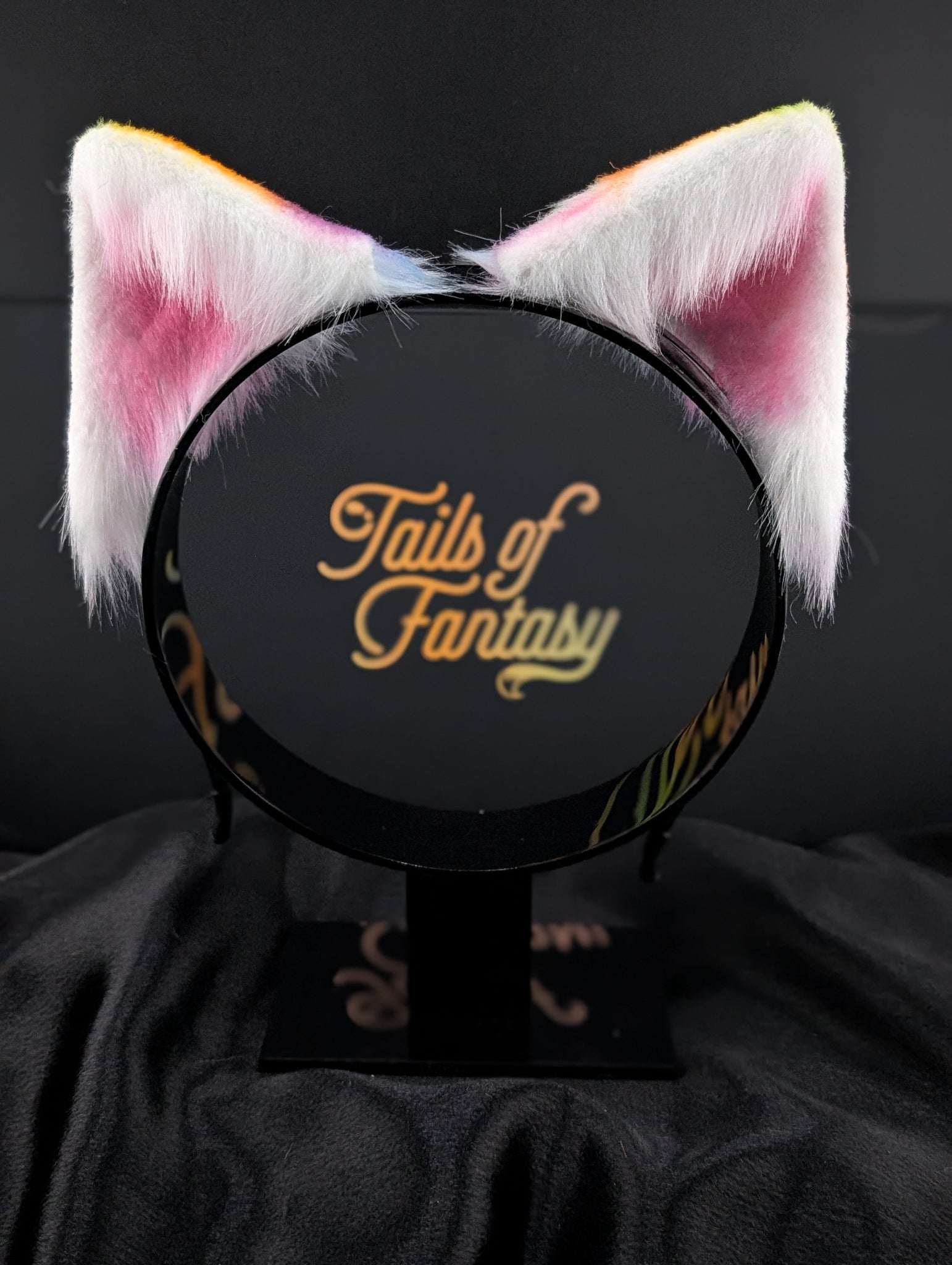 rainbow-cat-ears cat ears headband for cosplay, furry fandom and costume wear