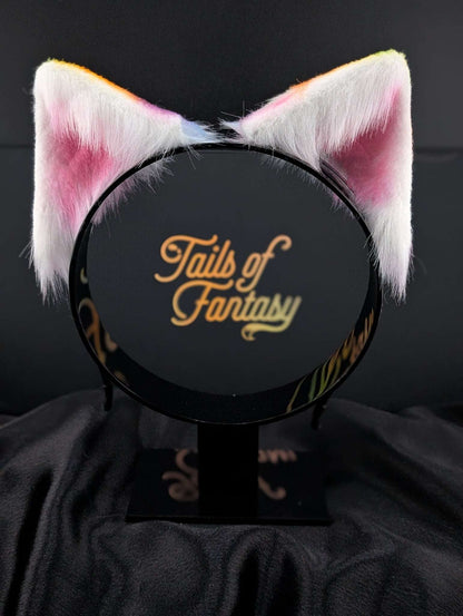 rainbow-cat-ears cat ears headband for cosplay, furry fandom and costume wear