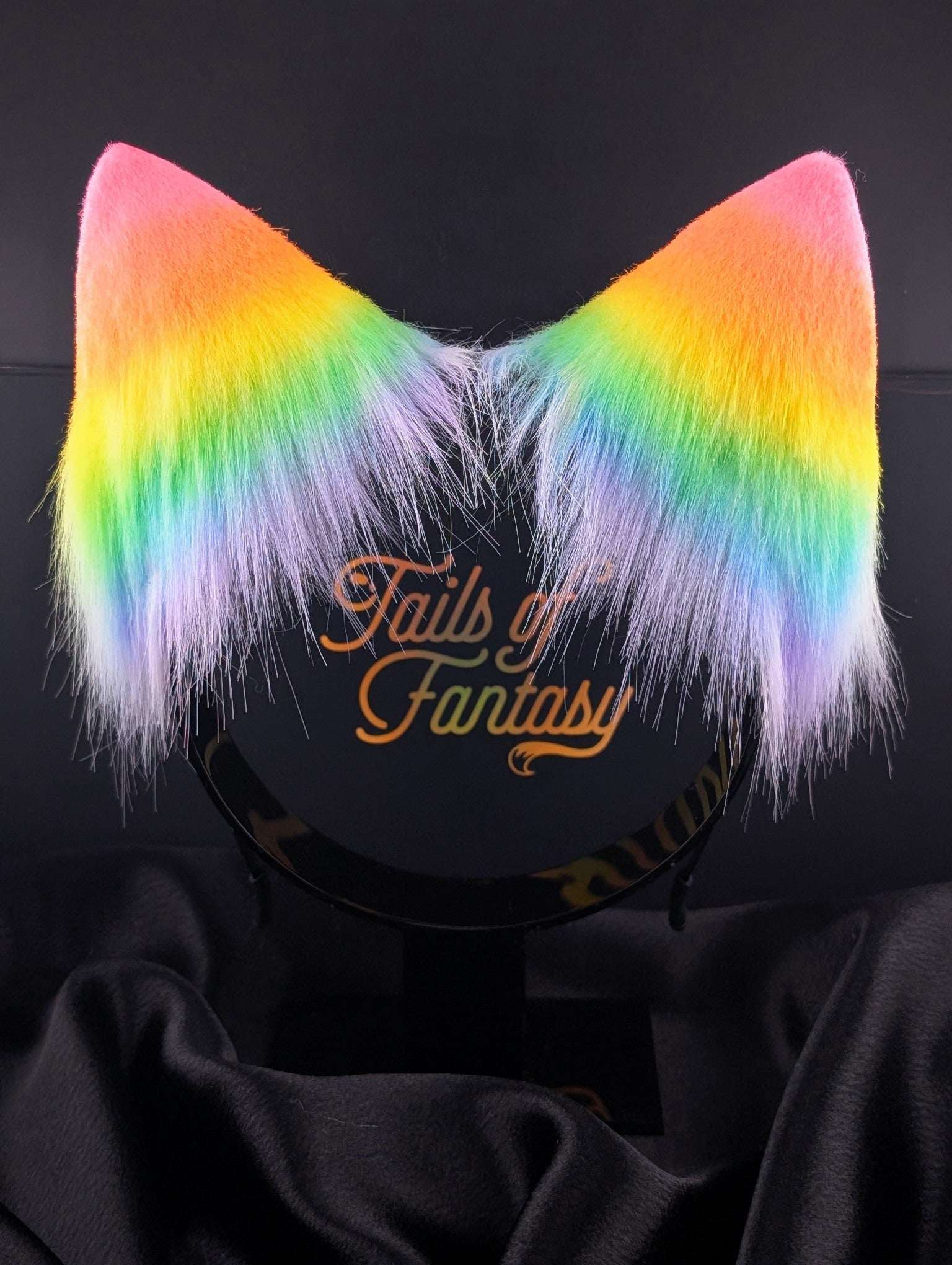 rainbow-wolf-ears wolf ears headband for cosplay, furry fandom and costume wear