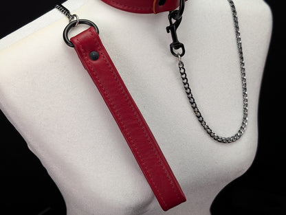 Tri-Fold Leather Handle Chain Leash