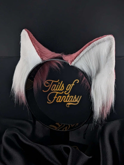rose-pink-fox-ears fox ears headband in pink for cosplay, furry fandom and costume wear