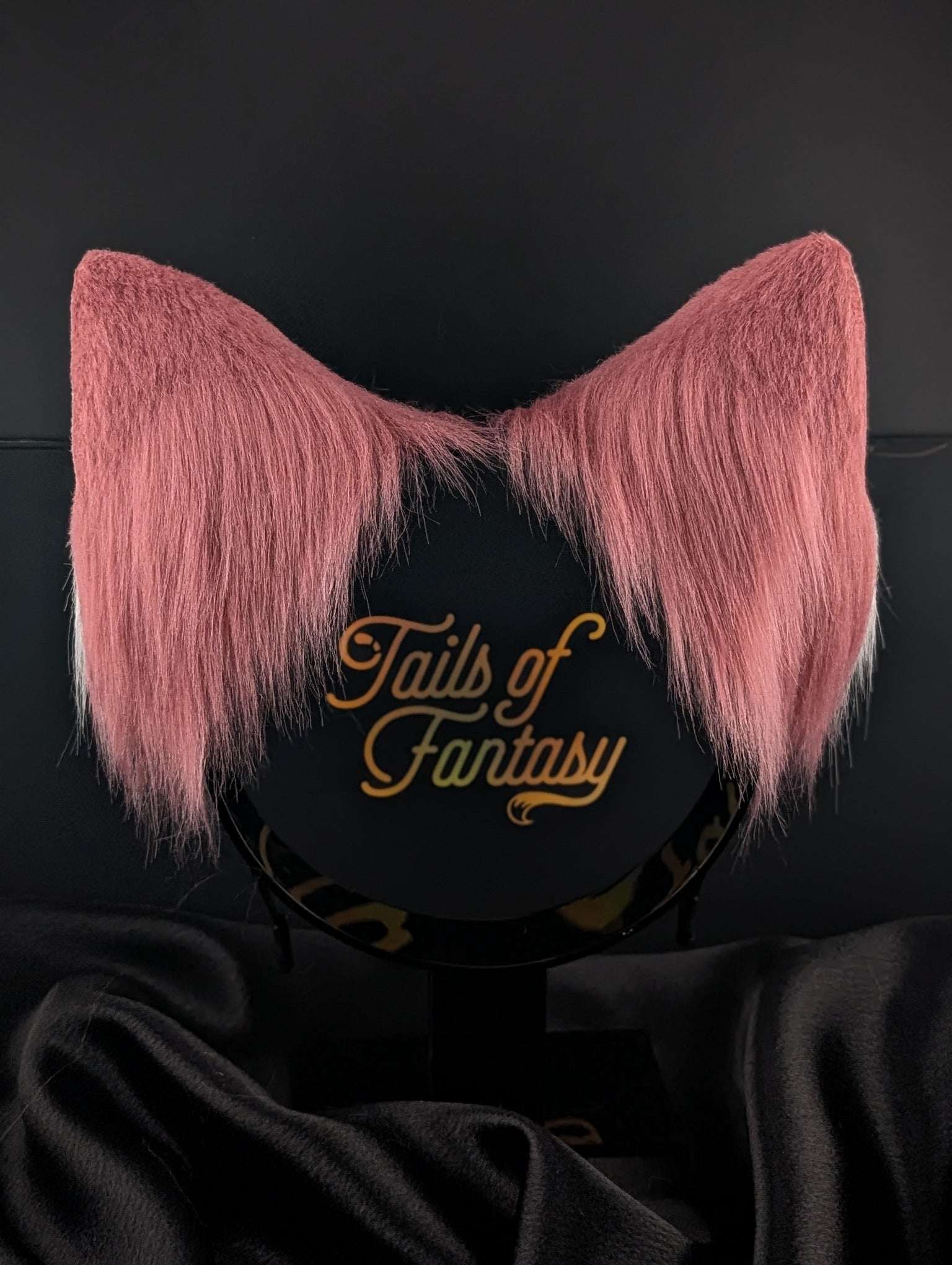rose-pink-fox-ears fox ears headband in pink for cosplay, furry fandom and costume wear