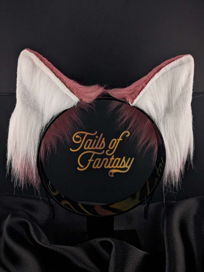 rose-pink-fox-ears fox ears headband in pink for cosplay, furry fandom and costume wear