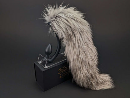 timber-wolf-tail wolf tail butt plug with realistic faux fur tail and raised tail design