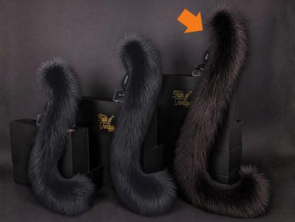 Tails of Fantasy Black Cat Tail body-safe silicone butt plug featuring a unique upright support design - (large plug) studio display of the Black Cat Tail.