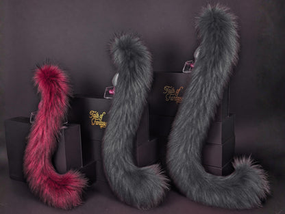 Tails of Fantasy Dark Fuchsia Cat Tail body-safe silicone butt plug featuring a unique upright support design - (small plug) studio display of the Dark Fuchsia Cat Tail.