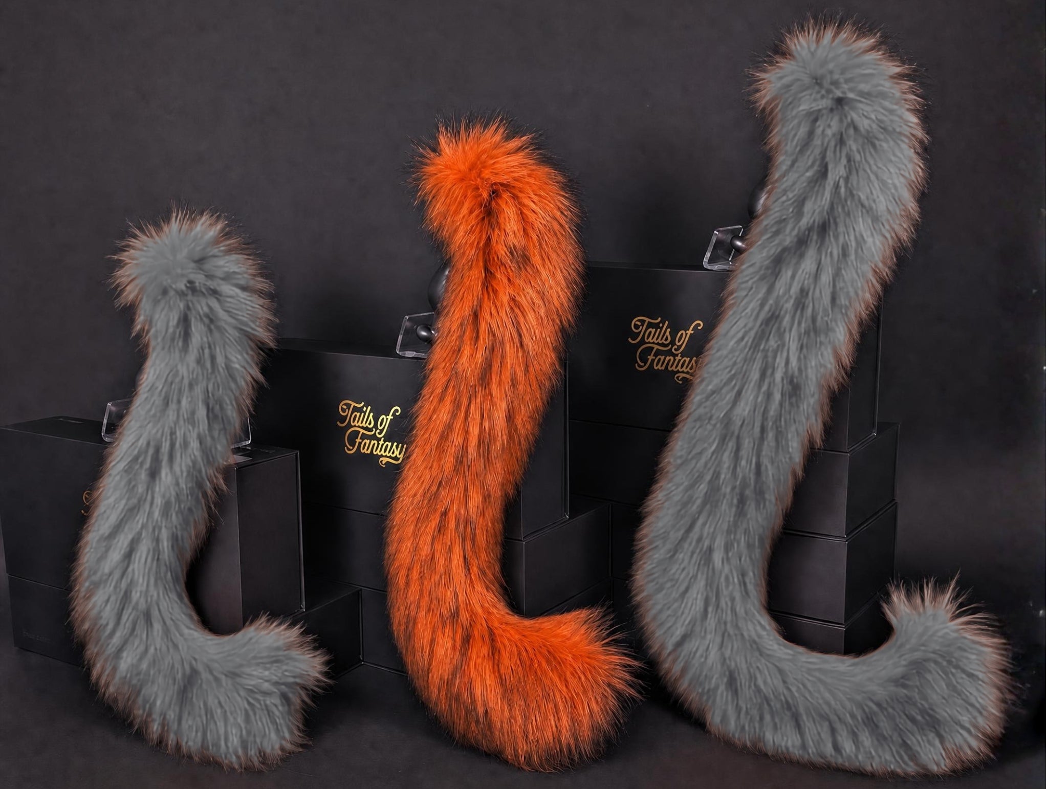Tails of Fantasy Ember Cat Tail body-safe silicone butt plug featuring a unique upright support design - (medium plug) studio display of the Ember Cat Tail.
