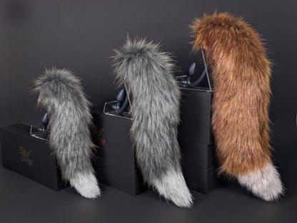 Tails of Fantasy Toxic Fox Tail body-safe silicone butt plug featuring a unique upright support design - (large plug) studio display of the Toxic Fox Tail.