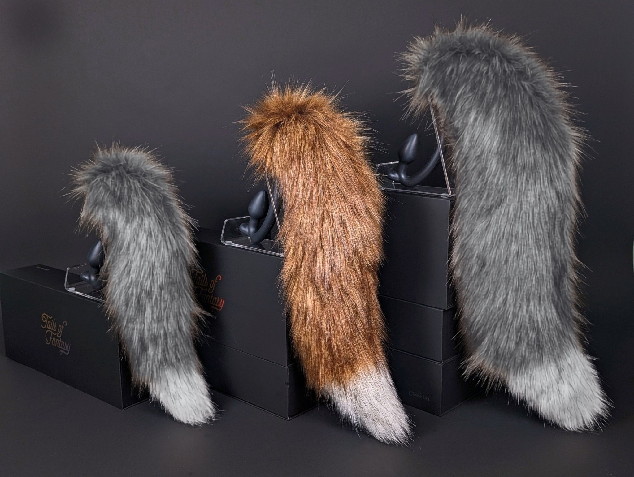 Tails of Fantasy Toxic Fox Tail body-safe silicone butt plug featuring a unique upright support design - (medium plug) studio display of the Toxic Fox Tail.