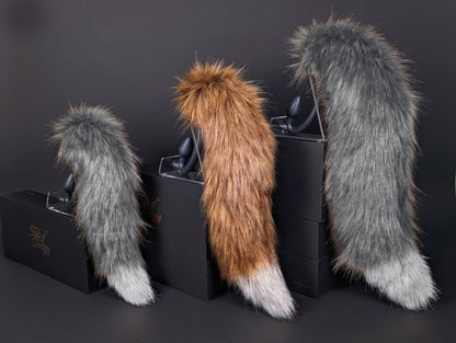 Tails of Fantasy Toxic Fox Tail body-safe silicone butt plug featuring a unique upright support design - (medium plug) studio display of the Toxic Fox Tail.