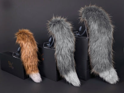 Tails of Fantasy Toxic Fox Tail body-safe silicone butt plug featuring a unique upright support design - (small plug) studio display of the Toxic Fox Tail.