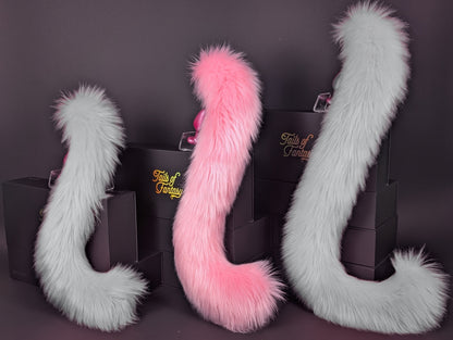 Tails of Fantasy Pink Lemonade Cat Tail - Long Hair body-safe silicone butt plug featuring a unique upright support design - (medium plug) studio display of the Pink Lemonade Cat Tail - Long Hair.