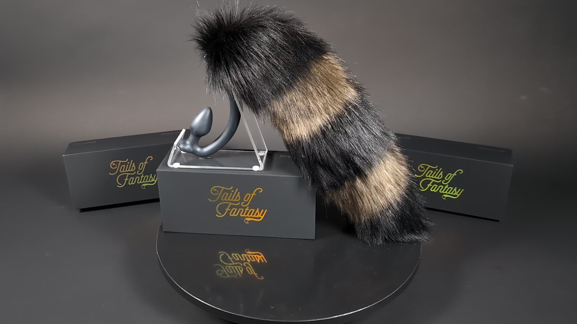brown-racoon-tail with realistic faux fur tail and raised tail design