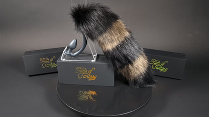 brown-racoon-tail with realistic faux fur tail and raised tail design