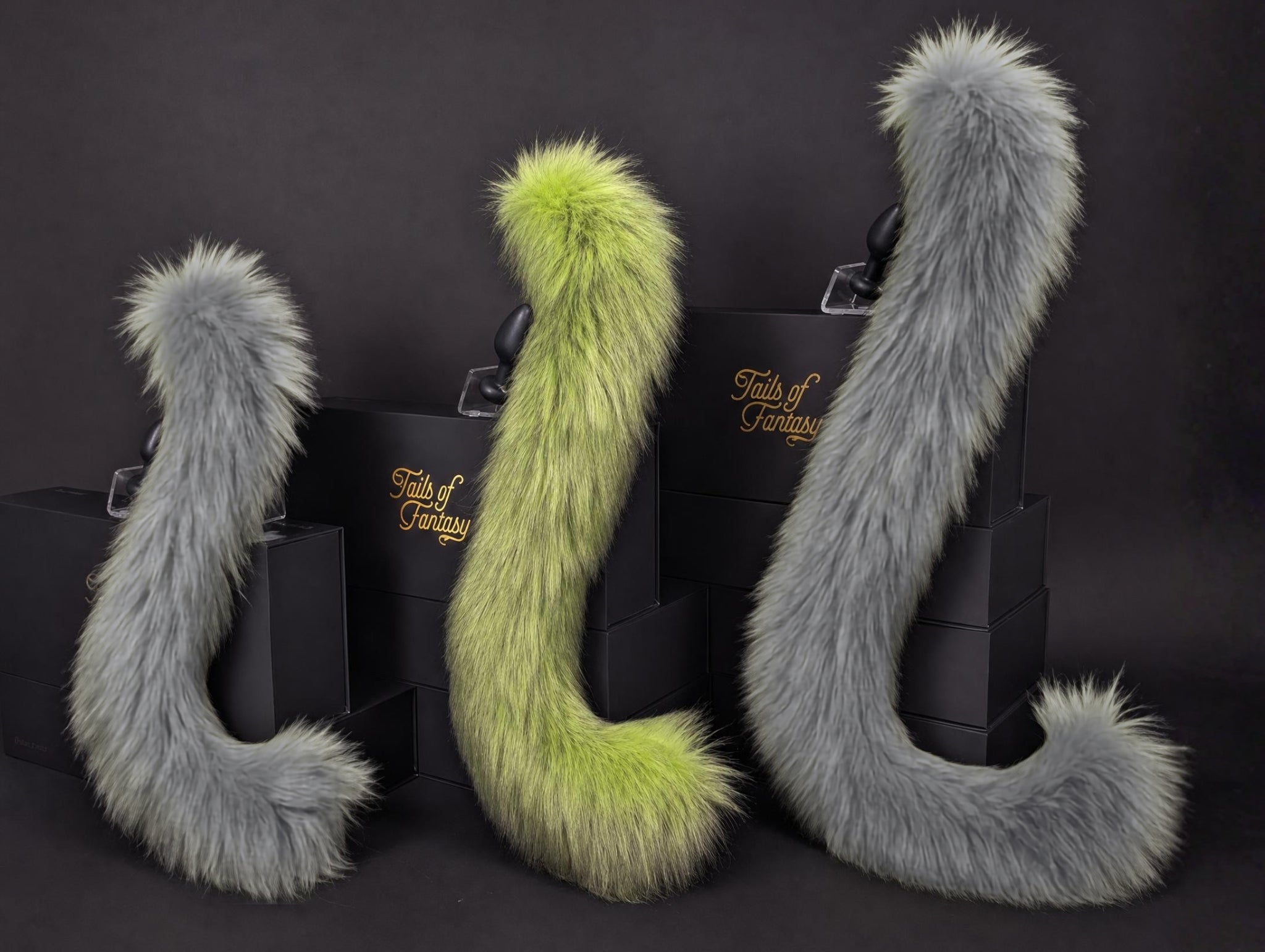 Tails of Fantasy Toxic Cat Tail body-safe silicone butt plug featuring a unique upright support design - (medium plug) studio display of the Toxic Cat Tail.