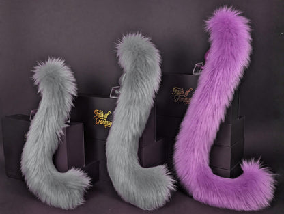 Tails of Fantasy Violet Cat Tail - Long Hair body-safe silicone butt plug featuring a unique upright support design - (large plug) studio display of the Violet Cat Tail - Long Hair.
