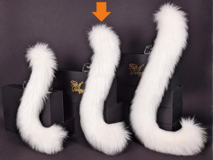 Tails of Fantasy White Cat Tail - Long Hair body-safe silicone butt plug featuring a unique upright support design - (medium plug) studio display of the White Cat Tail - Long Hair.